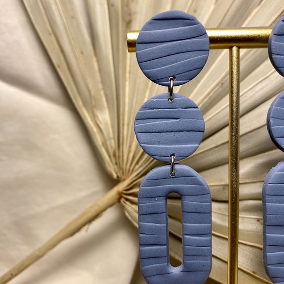 Blue Textured Polymer Clay Earrings - Picture 2 of 3